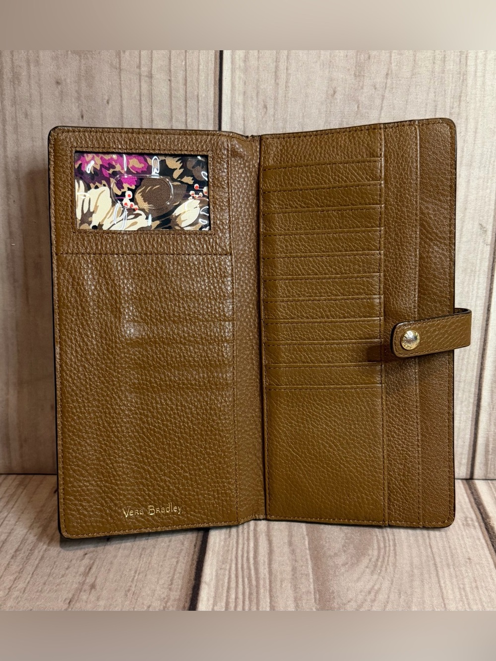 Vera Bradley Slim Travel Organizer Wallet Brown Pebbled Leather
